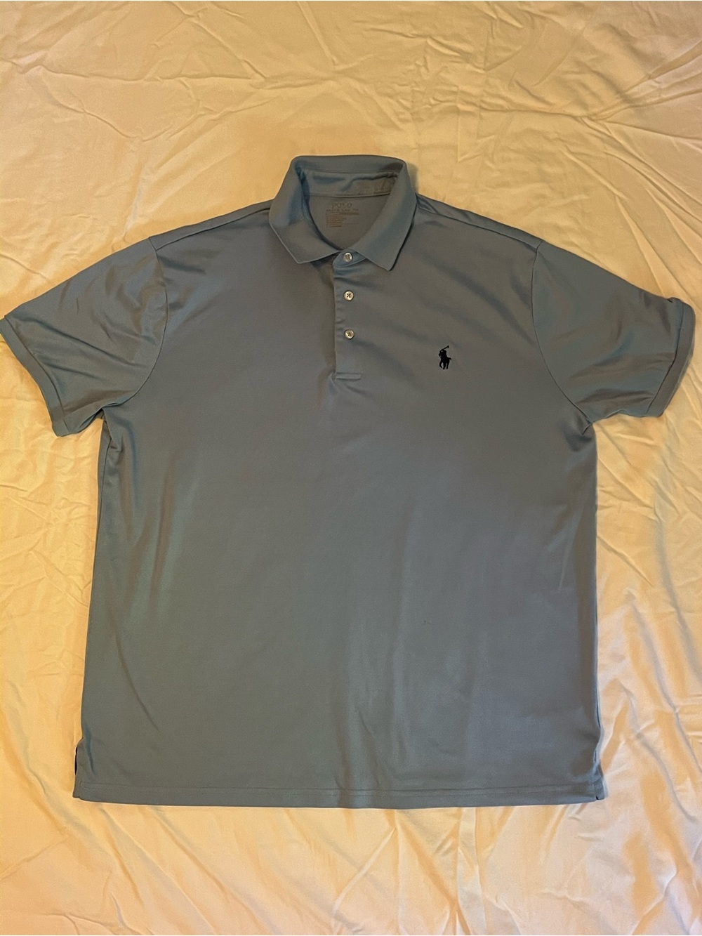 Polo by Ralph Lauren Men’s Sky Blue Performance Polo with Navy Logo